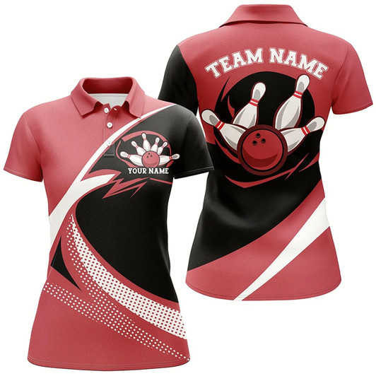 Goofygear Custom Bowling Uniforms Red Bowling Shirts For Women, Classic Retro Bowling Team Shirt