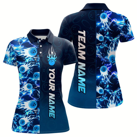 Goofygear Bowling Shirt For Womens Custom Name Bowling Flame Lightning Team Jersey Shirt