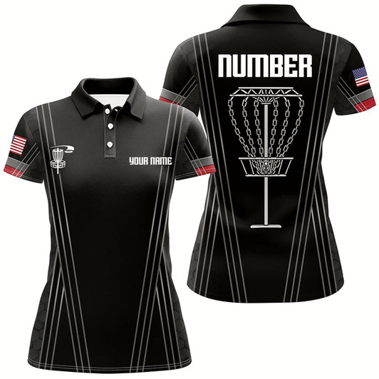 Goofygear Womens Disc Golf Basket Polo Shirts Custom Name, Number Black Disc Golf Shirts, Disc Golf Outfit