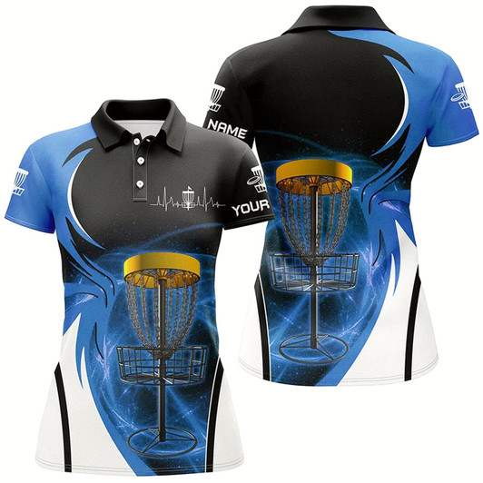 Goofygear Womens Disc Golf Polo Shirt Custom Disc Golf Basket, Personalized Disc Golf Gifts Blue