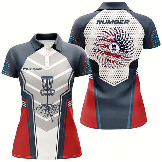 Goofygear Womens Red White And Blue Golf Shirts, Customized Disc Golf Shirts For Women, Cool Golf Gifts