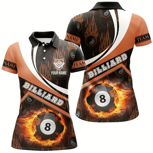 Goofygear Billiard Balls Fire Flame Orange Style Custom Billiard Polo Shirts For Women, Billiards Women Shirts