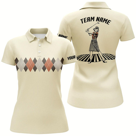 Goofygear Vintage Argyle Pattern Womens Golf Shirt Custom Name Funny Golf Shirts For Women Golf Gifts