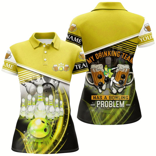 Goofygear Women Bowling Polo Shirts Custom My Drinking Team Has A Bowling Problem Team League Jerseys Yellow
