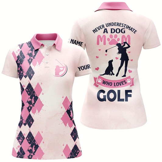 Goofygear Pink Womens Polo Shirt Custom Never Underestimate A Dog Mom Who Loves Golf Mother'S Day Gift For Mom