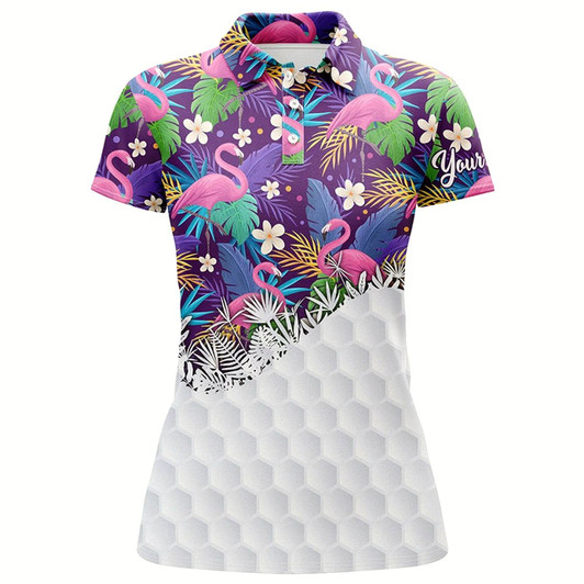 Goofygear Personalized Tropical Colorful Flamingo Pattern Womens Golf Polo Shirts Custom Ladies Golf Tops
