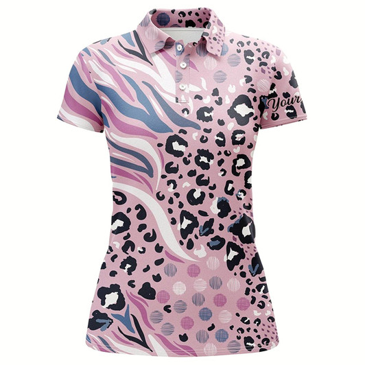 Goofygear Pastel Purple Animal Leopard Skin Prints Custom Womens Golf Polo Shirts, Gift For Team Golf Lovers
