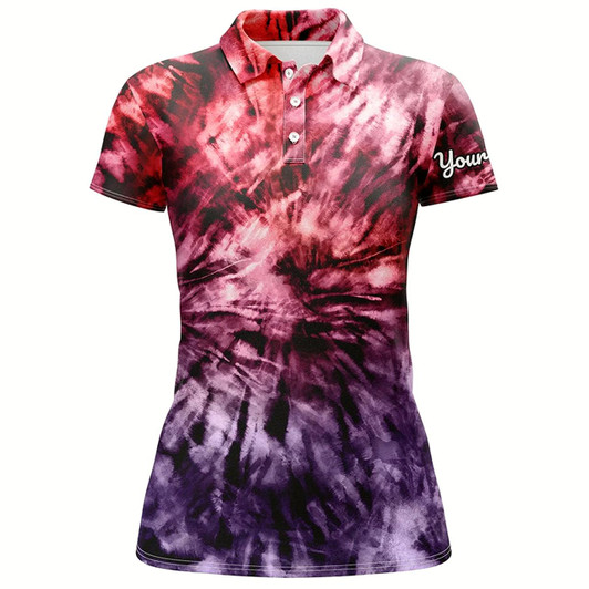 Goofygear Womens Golf Polo Shirts Custom Colorful Red Purple Tie Dye Women'S Golf Attire, Apparel For Ladies