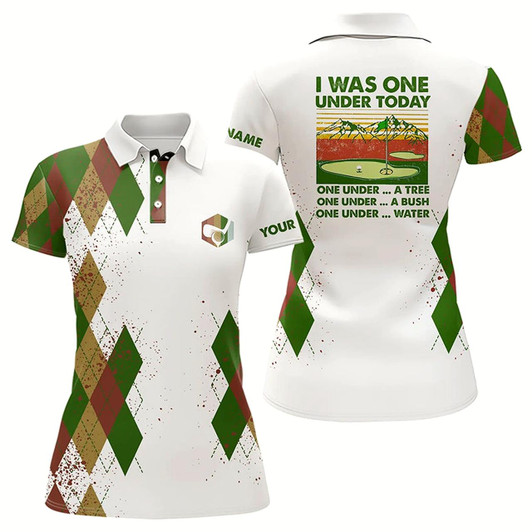 Goofygear Funny Womens Golf Polo Shirts Custom I Was One Under Today, One Under A Tree, Bush And Water Green