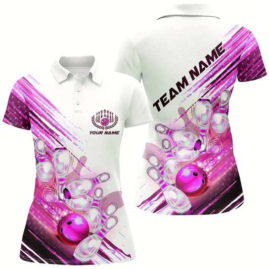Goofygear Custom Pink Bowling Shirts For Women, Pink Female Bowling Shirts Bowling Uniform With Name