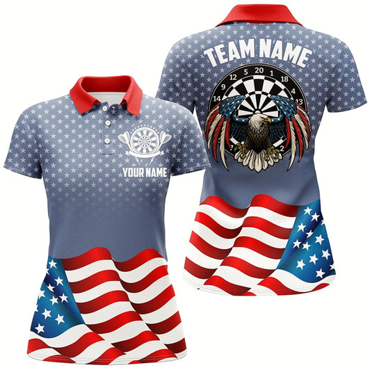 Goofygear American Flag Patriotic Darts Polo Shirt Eagle Stars Pattern Custom Womens Dart Jersey