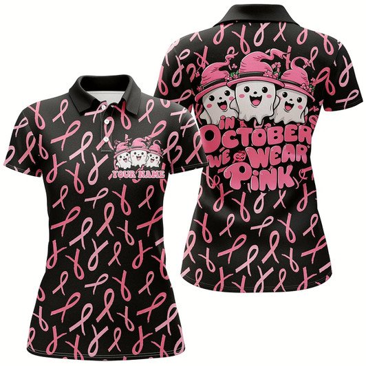 Goofygear Custom Cute Funny Halloween Breast Cancer Polo Shirts For Women "In October We Wear Pink"