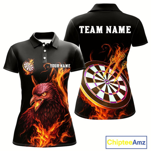 Goofygear Custom Orange Flames Darts Raven Gothic Polo Darts Jerseys For Women Outfits Dart Jersey