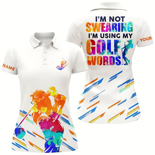 Goofygear Watercolor White Womens Golf Polo Shirts Personalized I'M Not Swearing I'M Using My Golf Words