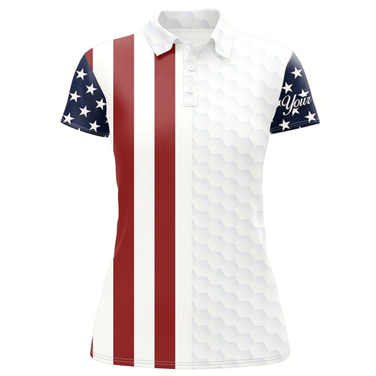 Goofygear Womens Golf Polo Shirts American Flag Patriotic Custom White Golf Ball Pattern Golf Top For Ladies
