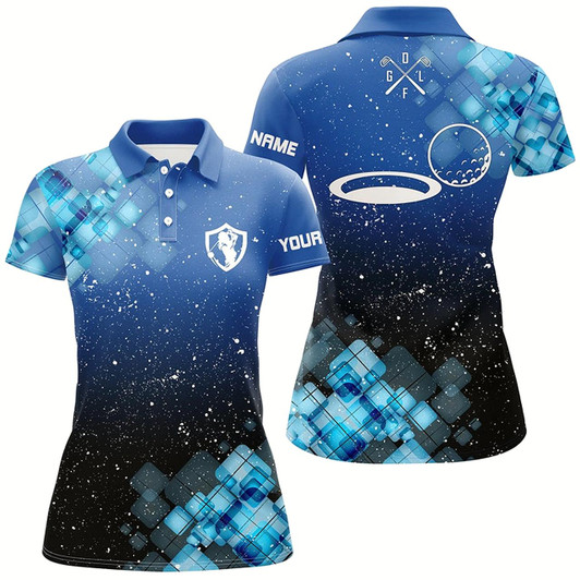 Goofygear Womens Golf Polos Shirts Custom Name Blue Abstract Funny Ladies Golf Shirts Golf Clothes