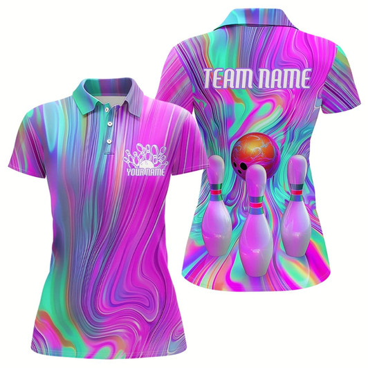 Goofygear Custom Colorful Bowling Shirts For Women, Galaxy Colors Bowling Team Shirt Bowler Outfits