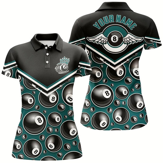 Goofygear Personalized 3D Funny Billiard Polo Shirts For Women, Custom 8 Ball Pattern Pool Billiard Shirts