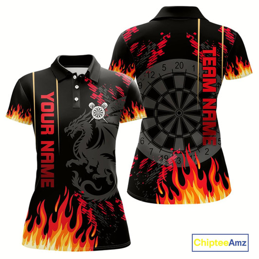 Goofygear Red Black Dragon Dartboards Custom Flame Dart Shirts For Women, Dart Team Jerseys