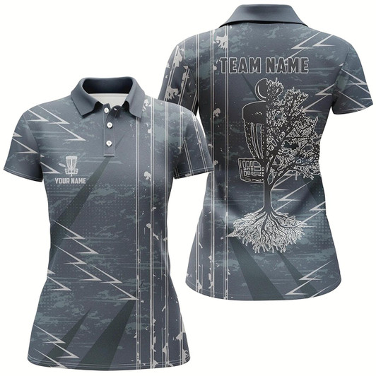 Goofygear Womens Disc Golf Polo Shirts Custom Blue Vintage Team Disc Golf Jersey, Disco Golf Outfit