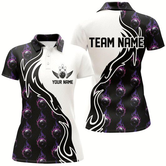 Goofygear Purple Flame Bowling Ball Women'S Bowling Polo Shirt, Custom Bowling Jerseys With Team Name