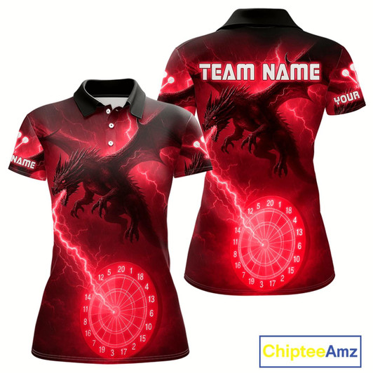 Goofygear Custom Dragon Lightning Red Dartboard Dart Team Shirt For Women, Outfits Dart Jerseys