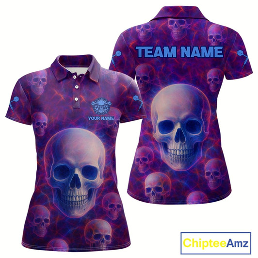 Goofygear Colorful Lightning Skulls Pattern Darts Shirt For Women - Customizable Name & Team