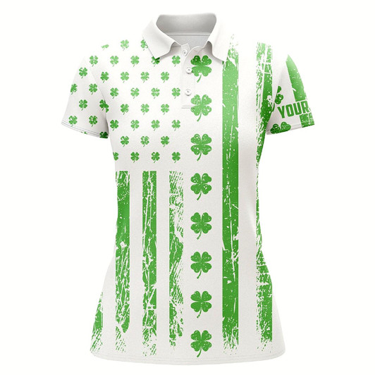 Goofygear St Patrick'S Day American Flag Womens Golf Polos Green Clover Patriotic Golf Tops For Women