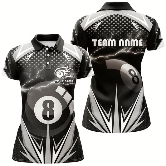 Goofygear Personalized Billiard 8 Ball Pool Thunder Polo Shirts For Women, Custom Pool Billiards 3D Shirts