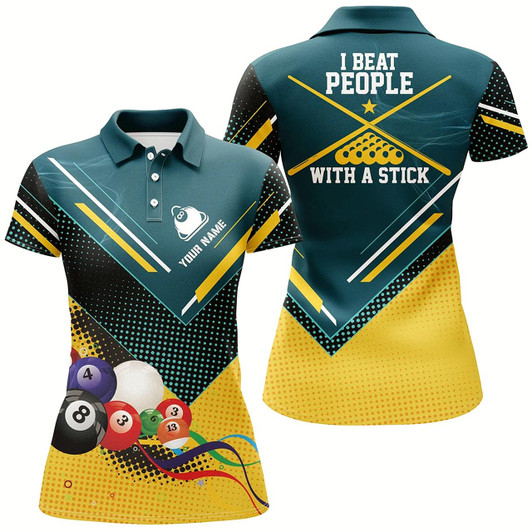 Goofygear Personalized I Beat People With A Stick Billiard 3D Polo Shirts For Women, 8 Ball Billiards Jerseys
