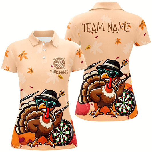 Goofygear Orange Funny Turkey Autumn Women Darts Shirts Custom Thanksgiving Shirt Gift For Darts Lover