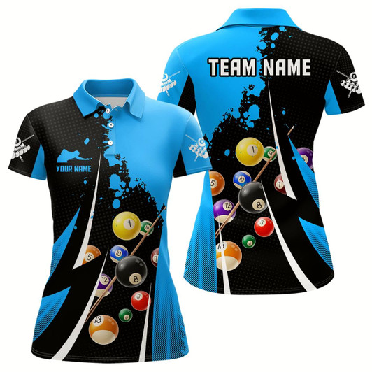 Goofygear Personalized Billiard Balls 3D Print Black Blue Billiard Player Polo Shirts For Women