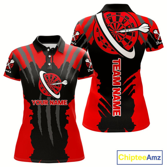 Goofygear Red Darts Shirt With Claw Mark Design - Custom Team & Name Shirt For Women