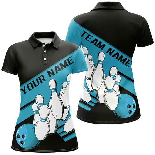 Goofygear Black And Blue Custom Bowling Shirts For Women, Bowling League Shirt Bowling Team Uniform