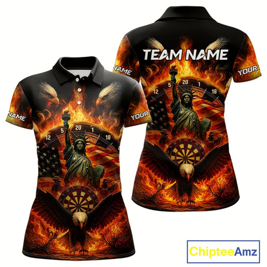 Goofygear Custom Women'S Darts Polo Jersey Us Flag Flaming Eagle Dartboard For Darts Team