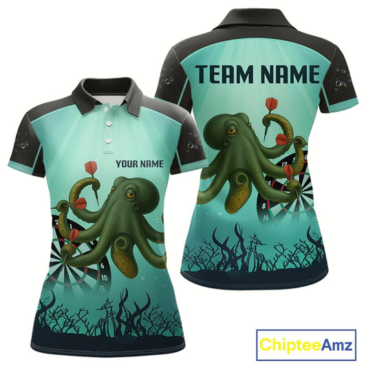 Goofygear Custom Women'S Darts Polo Jersey Green Octopus Play Dart Arrows For Darts Team