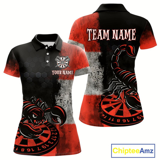 Goofygear Custom Women'S Darts Polo Jersey Scorpion Red & Dartboard 3D Design For Darts Team