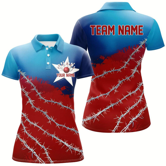 Goofygear Custom Texas Bowling Shirts For Women, Barbed Wire Texas Bowling Team Shirt Bowler Outfit