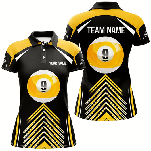 Goofygear Personalized 9 Ball Pool Yellow Black Version Billiard Polo Shirts For Women, Billiards Jerseys