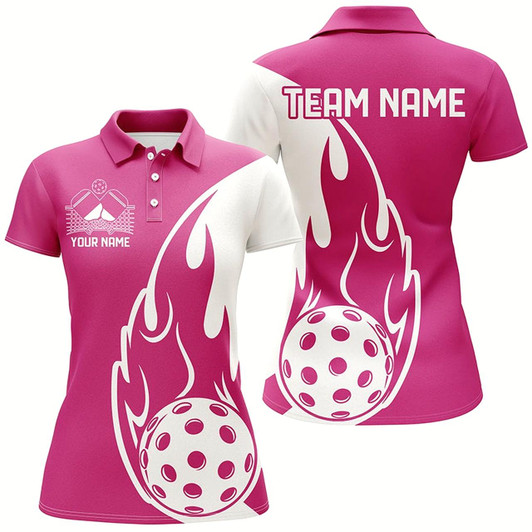 Goofygear Custom Pink Flame Pickleball Shirts For Women, Pickleball Team Uniform Women'S Outfit