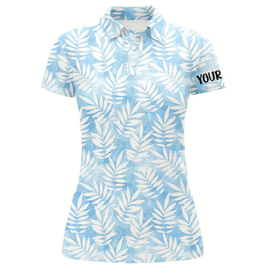 Goofygear Watercolor Blue Leaves Tropical Pattern Womens Golf Polos Personalized Golf Tops For Women