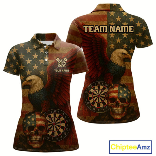 Goofygear Custom Darts Shirt For Women Retro Us Flag Patriotic Dart Jerseys, Vintage Dart Shirts Style 1