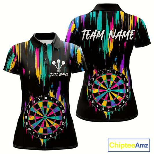 Goofygear Custom Colorful Grunge Dartboard Darts Jerseys For Women, Darts Team Shirt Personalized Style 1