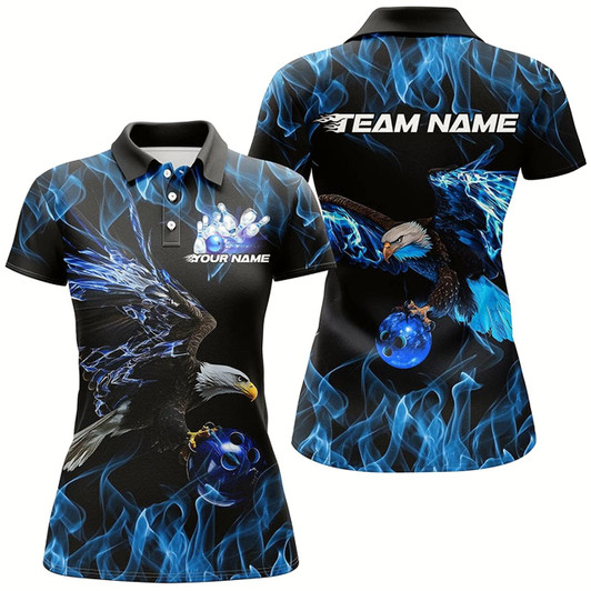Goofygear Blue Flame Eagle Custom Bowling Team Shirts For Women, Fire Bowling League Shirt Style 1