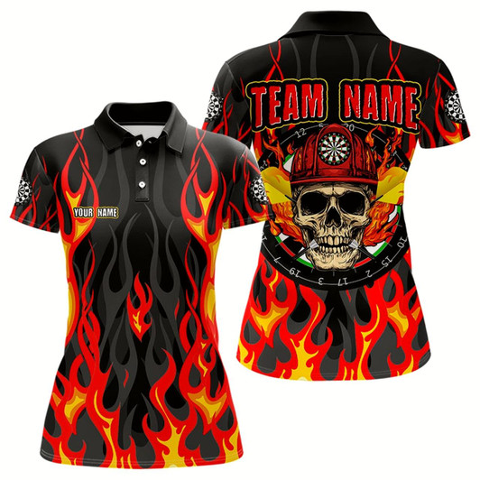 Goofygear Personalized Skull Firefighter In Flame Custom Darts Shirt For Women, Dart Team Shirts