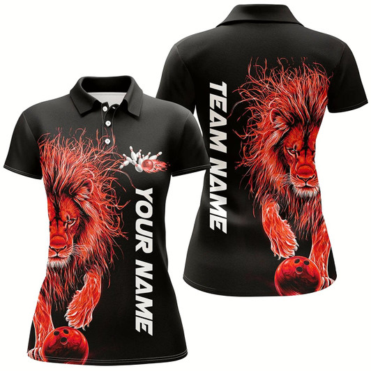 Goofygear Red Lion Custom Bowling Short Sleeve Shirts For Women, Lion Bowling Team Shirt Outfits