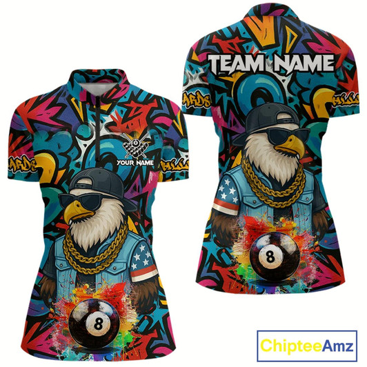 Goofygear Funny Eagle Colorful Graffiti 8 Ball Billiard Shirt For Women Custom Billiard Jersey Pool Team Shirts