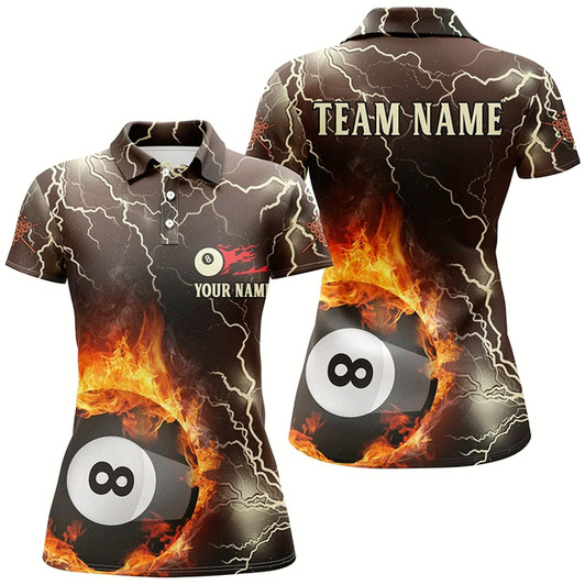 Goofygear Fire Flame Lightning Custom Billiard Polo Shirts For Women, 8 Ball Pool Billiards Jerseys