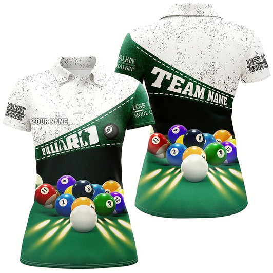 Goofygear Personalized Billiard Balls 3D Polo Shirts For Women, Custom Less Talk More Chalk Billiard Jerseys