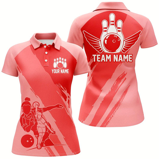 Goofygear Custom Bowling Shirts For Women, Bowling Queen Team Jerseys, Bowling Girls Shirt Red